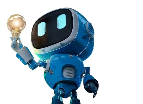 Enable Rx Robot Mascot holding a lightbulb